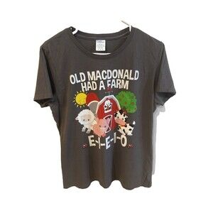 Gray Old MacDonald Farm Animals Graphic Print Retro Pulp T-Shirt Women's L